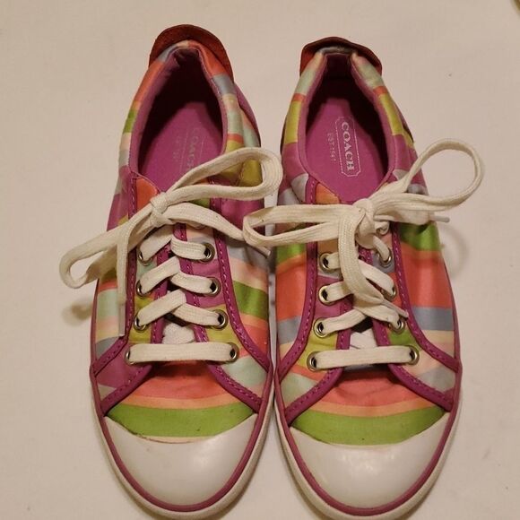 COACH BARRETT multi-colored striped lace up sneaker size 6B - Picture 1 of 9